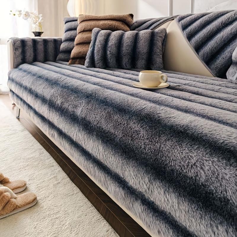 Толстое теплое супермягкое плюшевое нескользящее диванное полотенце современный роскошный плюшевый чехол с кроликом L-образный секционный чехол для дивана универсальные чехлы для диванов 70x70cm 1pc серый 1693₽
