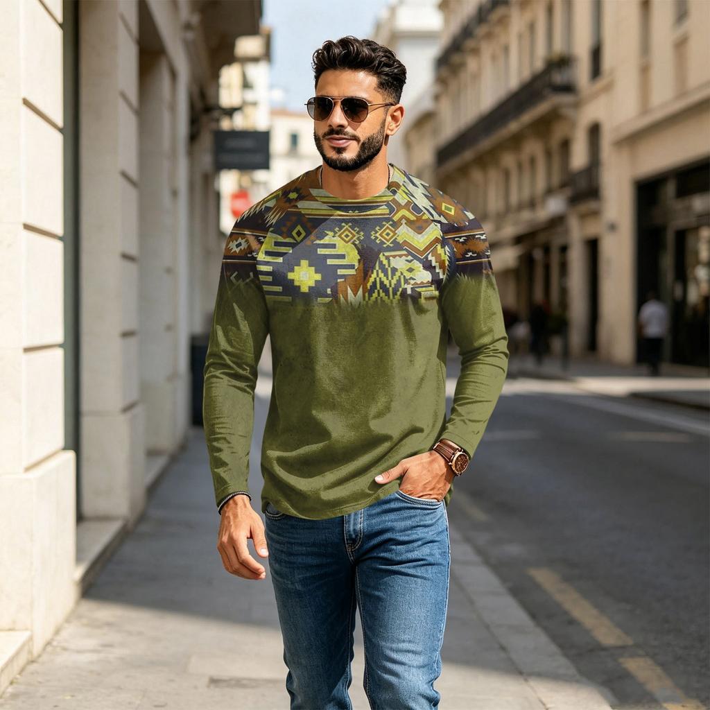 Maglietta da uomo a maniche lunghe raglan con scollo casual per l'uso quotidiano