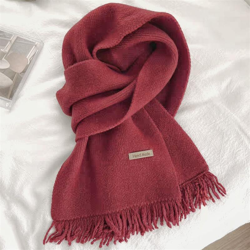 Autumn and Winter Atmosphere Fringed Knitted Scarf High-end Warm Versatile Student Instant Noodle Scarf