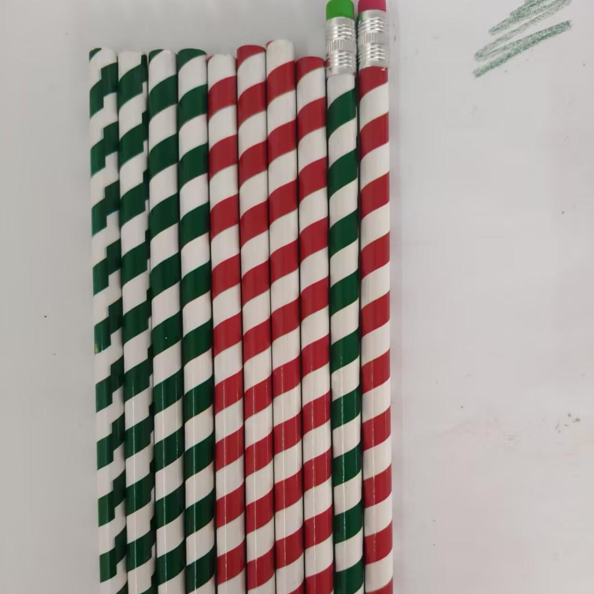 

Christmas Red & Green Striped HB Wooden Pencil Set with Twill Writing Pen 2B чёрный