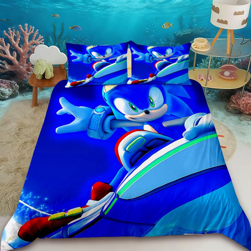 Teens Sonic Duvet Cover Set Hedgehog Cartoon Bedding Set 1 Quilt Cover Bedroom Dormitory Decor Best Gifts