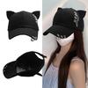 Women Modern Kitten Ears Baseball Hat with Metal Charm for Girls Women Versatile Kitten Ears Adjustable Hat Cats Ear