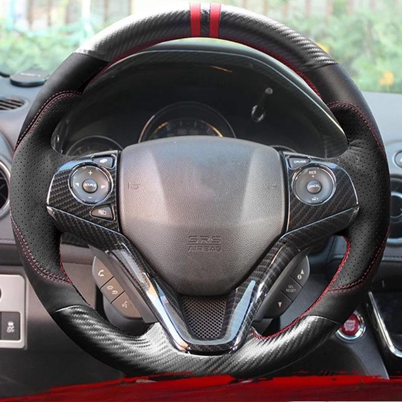 Dla Honda Fit City Jazz HRV HR-V 2016 Vezel 2015-2017 Ręcznie szyta antypoślizgowa odporna na zużycie zamszowa Pokrowiec na kierownicę samochodu