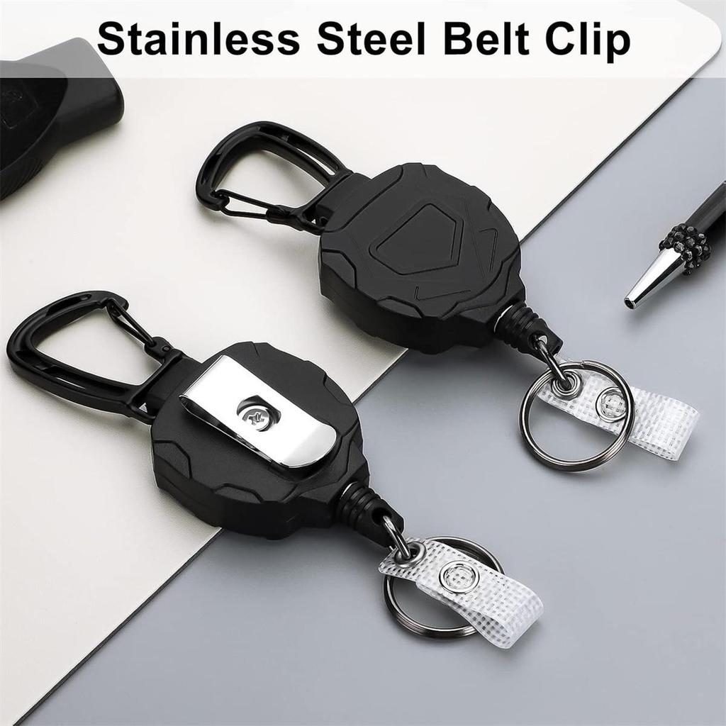 Retractable Backpack Keychain with Easy-Pull Buckle and Badge Holder - Black