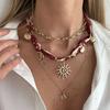 Salircon 3 Stück/Set Böhmischer Charm-Band-Halskette Damen Goldfarbe Sonnenblume Mond Herz Anhänger Choker-Halskette Schmuck Geschenk
