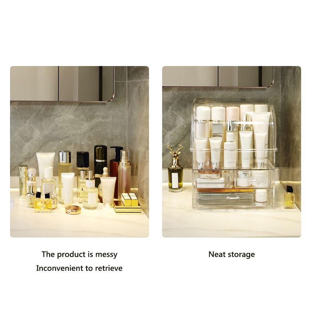 Plastic Cosmetic Case Transparent Makeup Storage Organizer Desktop Cosmetics Storage Box  Home