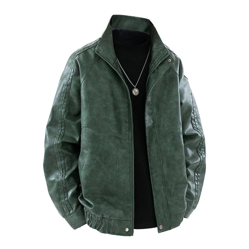 Spring and Autumn Men's Korean Version Slim Fit Lapel Casual Youth Leather Jacket Slim Fit Motorcycle Suit Windproof Leather Jacket