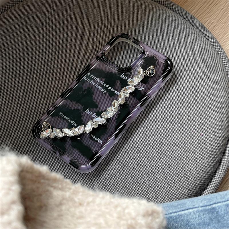 Ins Koreanische Stilvolle Leopardenmuster Diamant Armband Fall Für Iphone 14 13 12 Pro Max 11 Bling Kette Stoßfest Soft Cover Funda