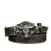 Cinturón de aleación de zinc con cabeza de toro en relieve de estilo western vaquero para hombre con correa de cuero PU