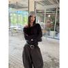 Fashionable Street Casual Shell Button Off-shoulder Long-sleeve High-stretch T-shirt
