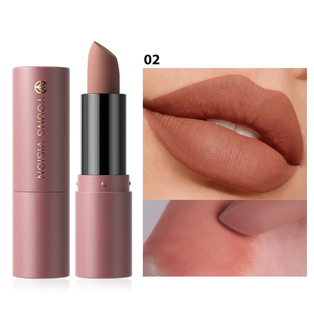 Sexy Nude Matte Lipstick Multi-functional for Lips and Cheeks Long Lasting Waterproof Smudge-proof Dual-purpose Makeup for Women