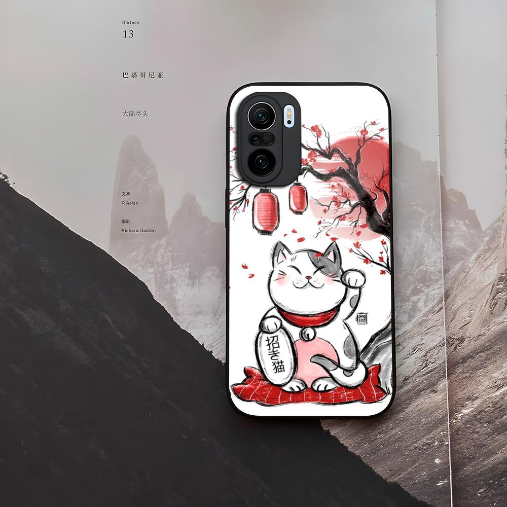 Japanese Lucky Cat Phone Case Tempered Glass For Xiaomi 15 14 12 Lite Pro 13 11t Lite POCO M6 M5 X6 X5 X3 F5 F6 Pro Cover