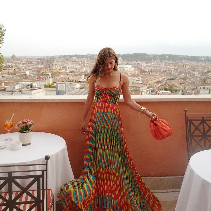 

Темперамент Личность Женская одежда Лето Богемный стиль Принт На бретелях Сексуальное Отпуск Длинное платье Большой подол Платье Color L