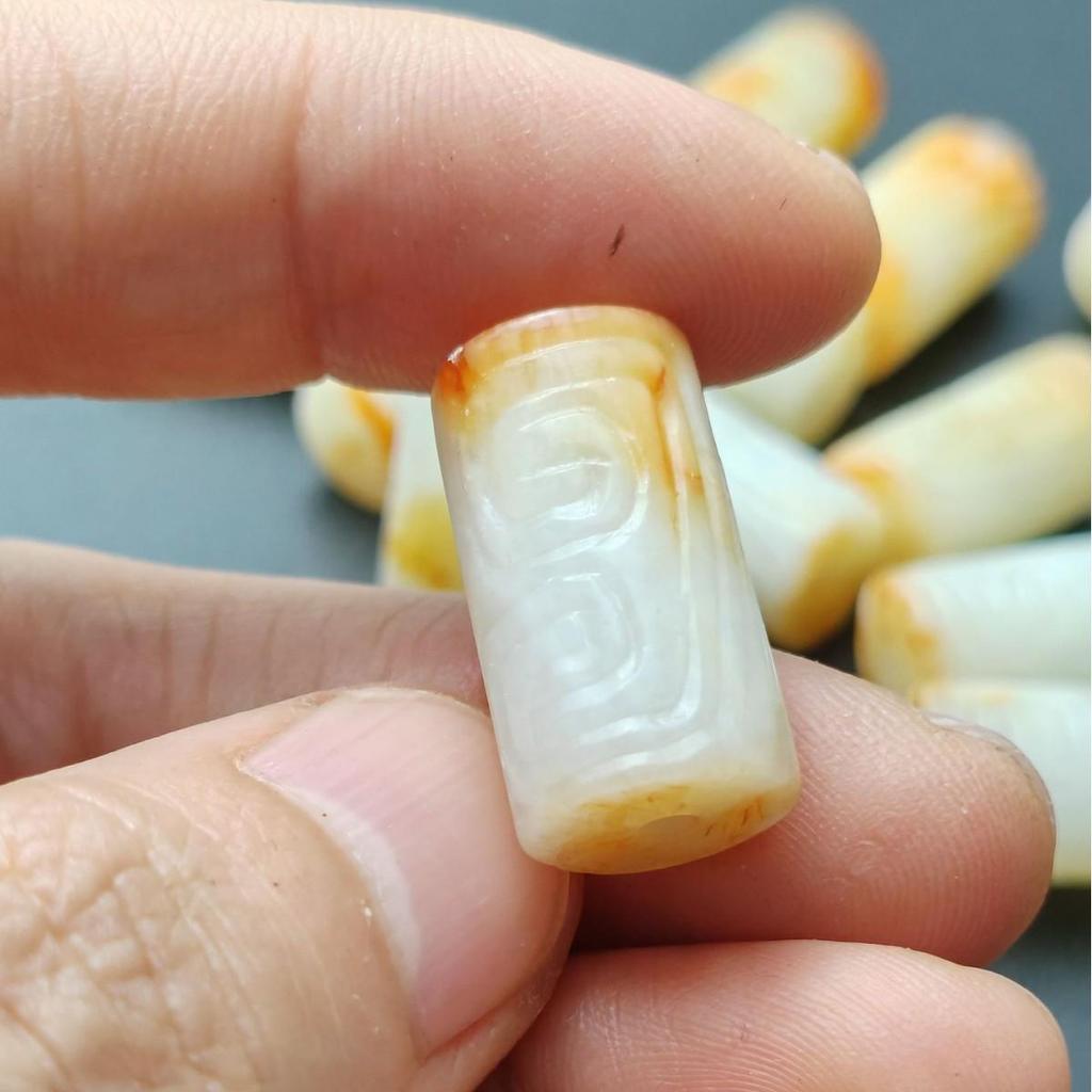Natural Hetian Jade Square Cylinder Beads, 22mm x 1.1mm, DIY Loose Old-Style Stringing Accessories