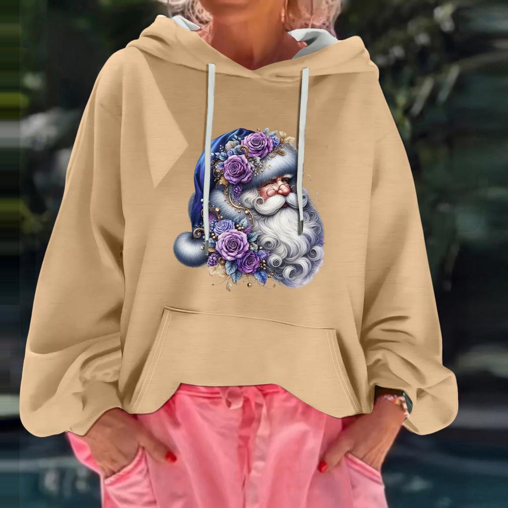 Women's Christmas Print Loose Casual Long Sleeve Hooded Sweatshirt