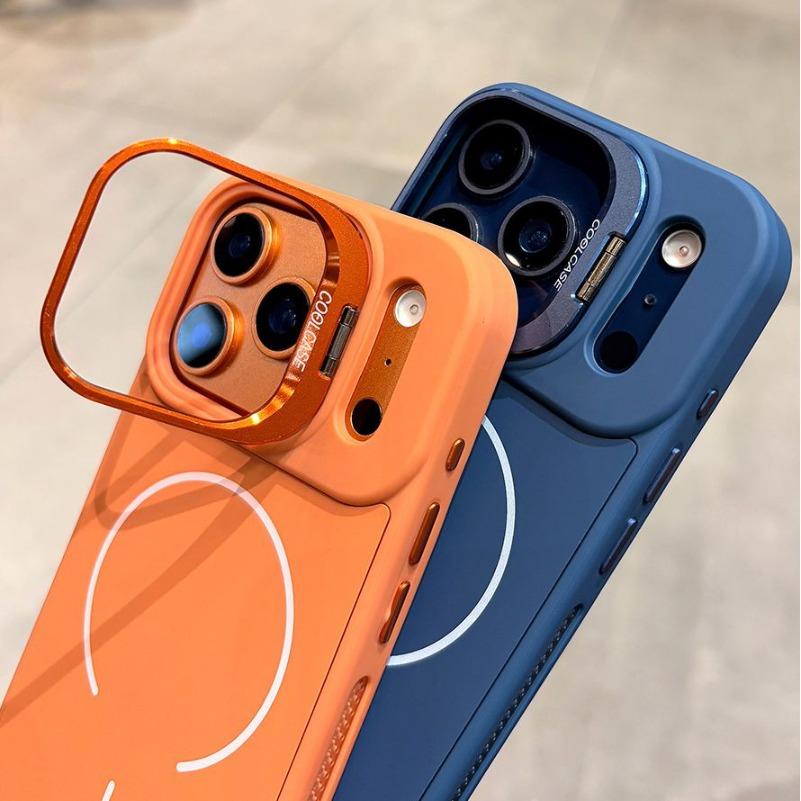 Luxury Silicone for Magsafe Case for iPhone 17 16 15 14 13 12 Pro Max Lens Stand Holder Cover for iPhone Air 16 Plus