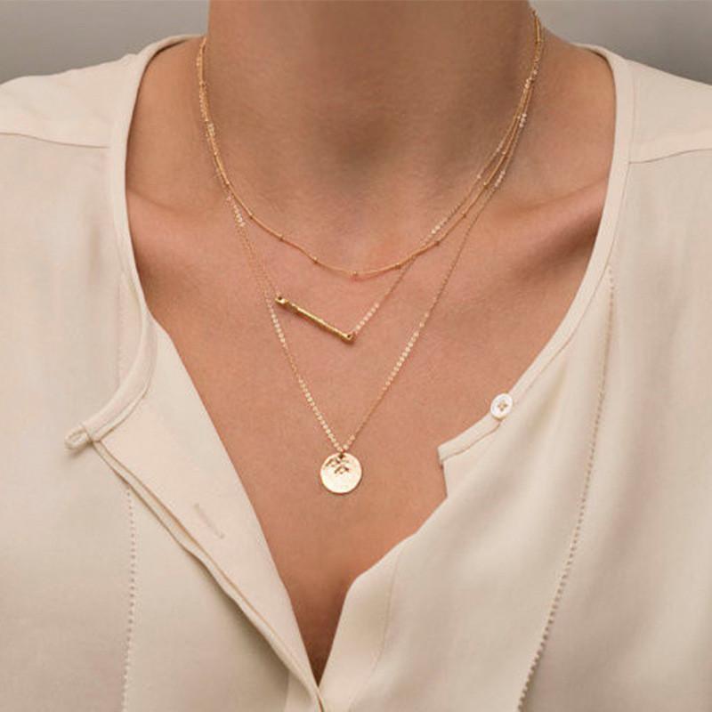 Trendy Gold Multi-layer Alloy Necklace With Geometric Design For Stylish Women Gifts