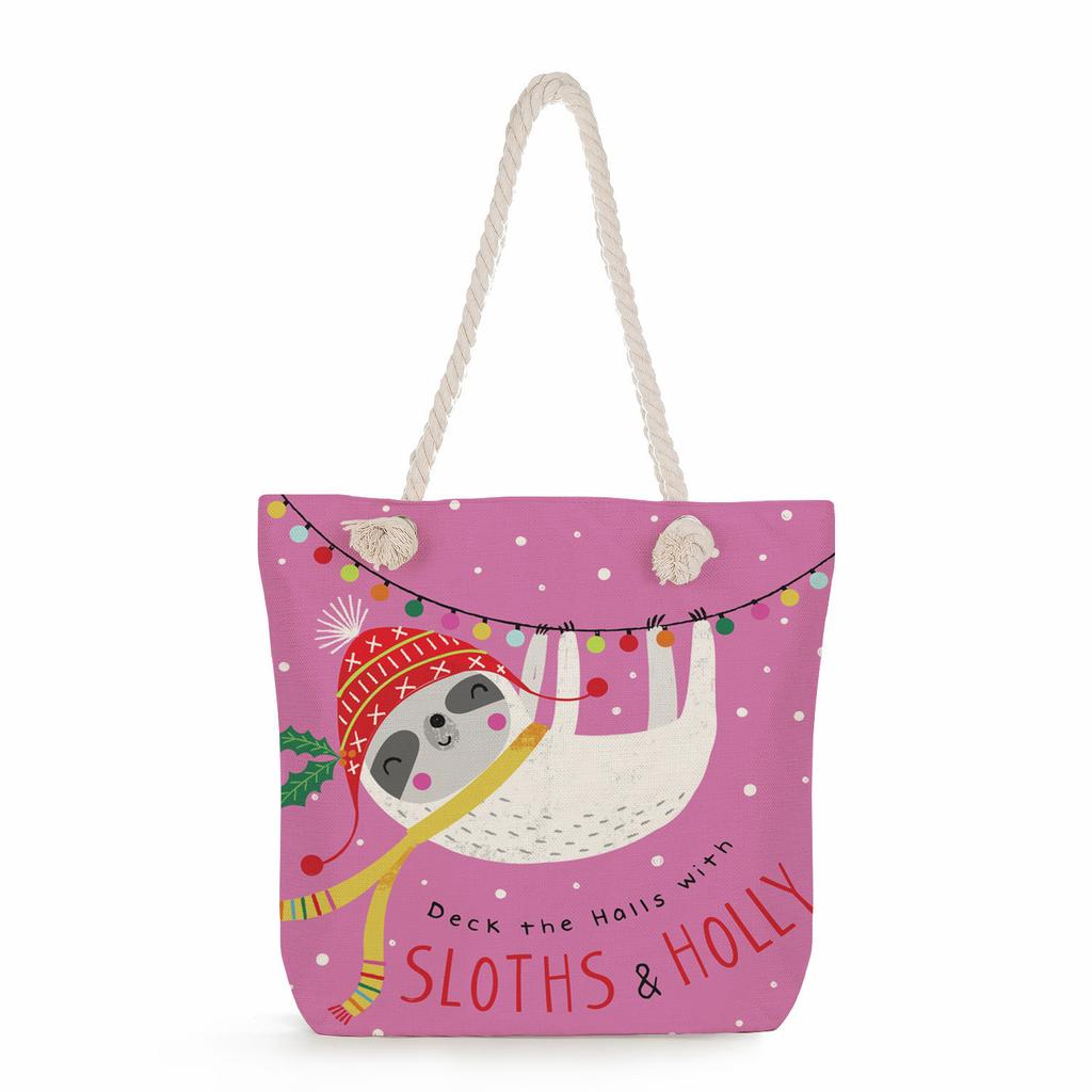 Multifunctional sloth Printed Thick Rope Shoulder Beach Bag Casual large capacity handbag 0121