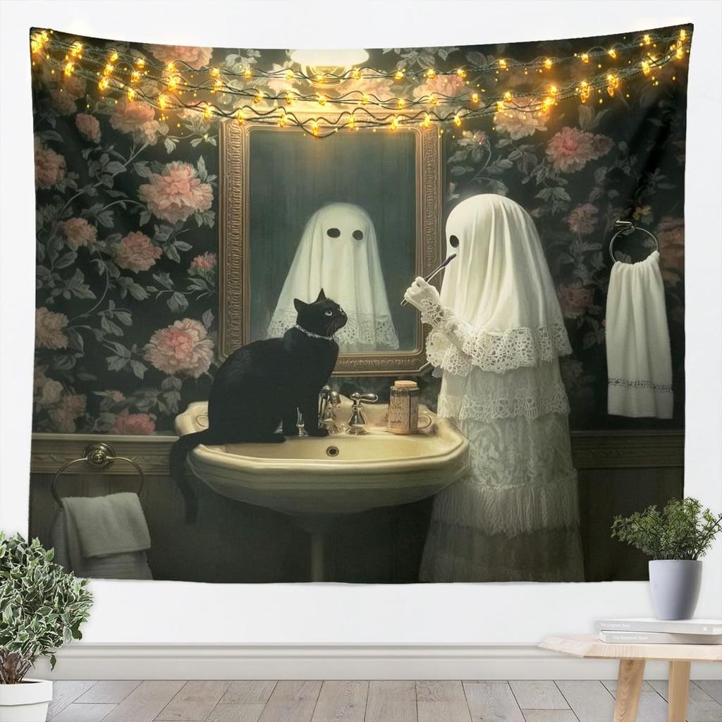 Halloween Boho Moth Tapestries Gothic Nature Wall Tapestry Boho Exotic Vintage Floral Black Wall Art For Kids Teens Youth Women