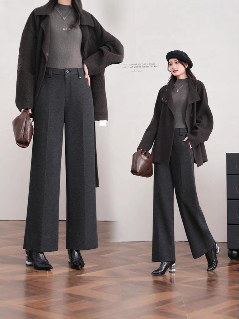 2025 Autumn/Winter Women's Slimming Stylish Wool Wide-Leg Cropped Pants