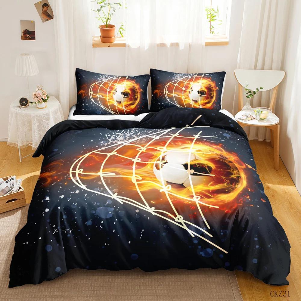 Soccer Duvet Cover Set Soccer Comforter Cover for Kids Girls Teens Sports Theme Breathable Let's Go Twin Polyester Qulit Cover
