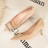 Fashion New 2025 Pointed Toe Buckle High Heels for Women Sexy Wedding Shoes Thin Stiletto Heel Dress Pumps with Pearl Detailing Size 41