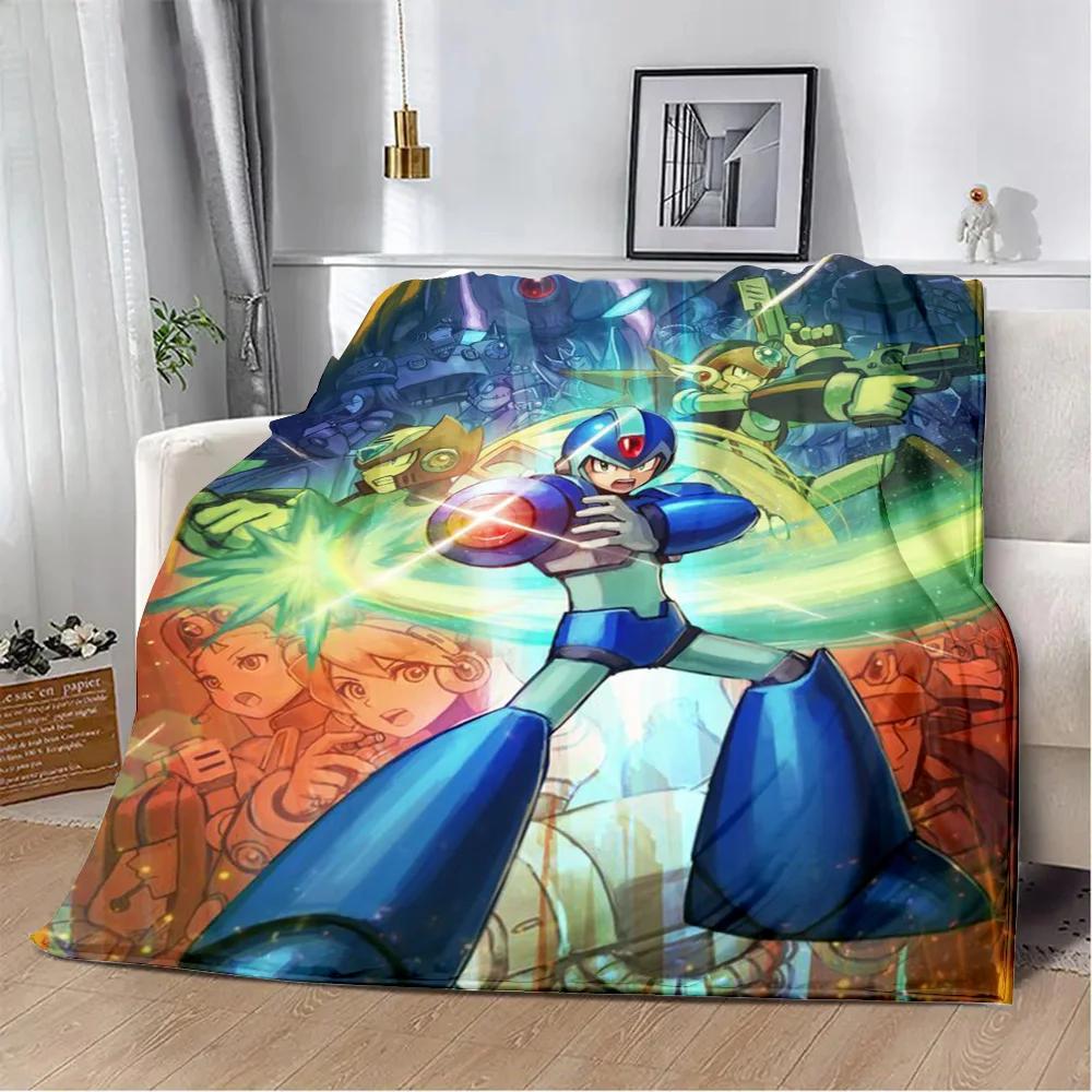 Cartoon Rockman Game Megaman Printed Blanket Picnic Blankets Warm Blanket Soft and Comfortable Blanket Home Travel Birthday Gift
