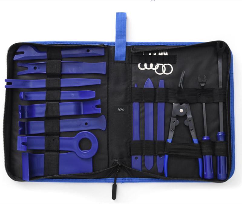 19-Piece Red & Blue Car Panel and Audio Trim Removal Tool Kit