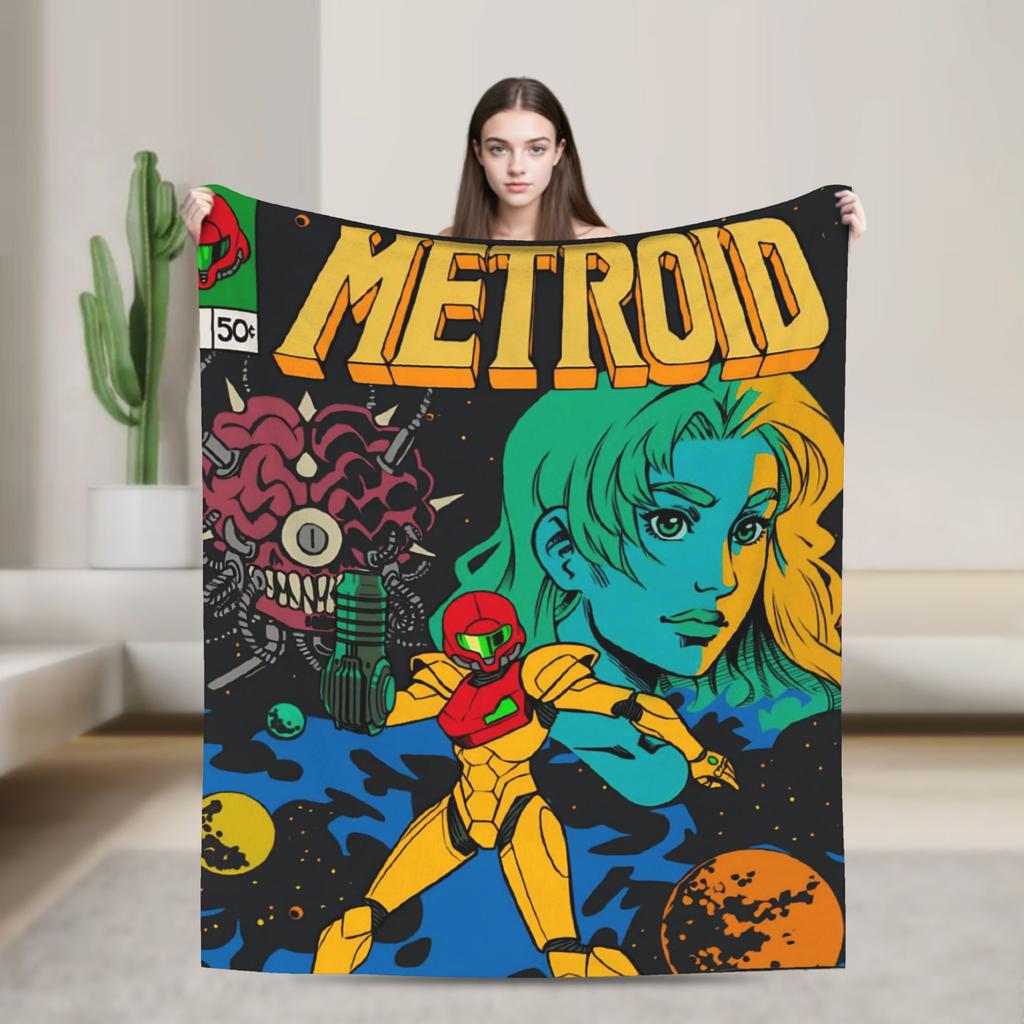 Soft Blankets Decorative Metroids Hero Game  Throw Blanket  Flannel Bedspread For Couch Chair Aesthetic Sofa Bed Cover