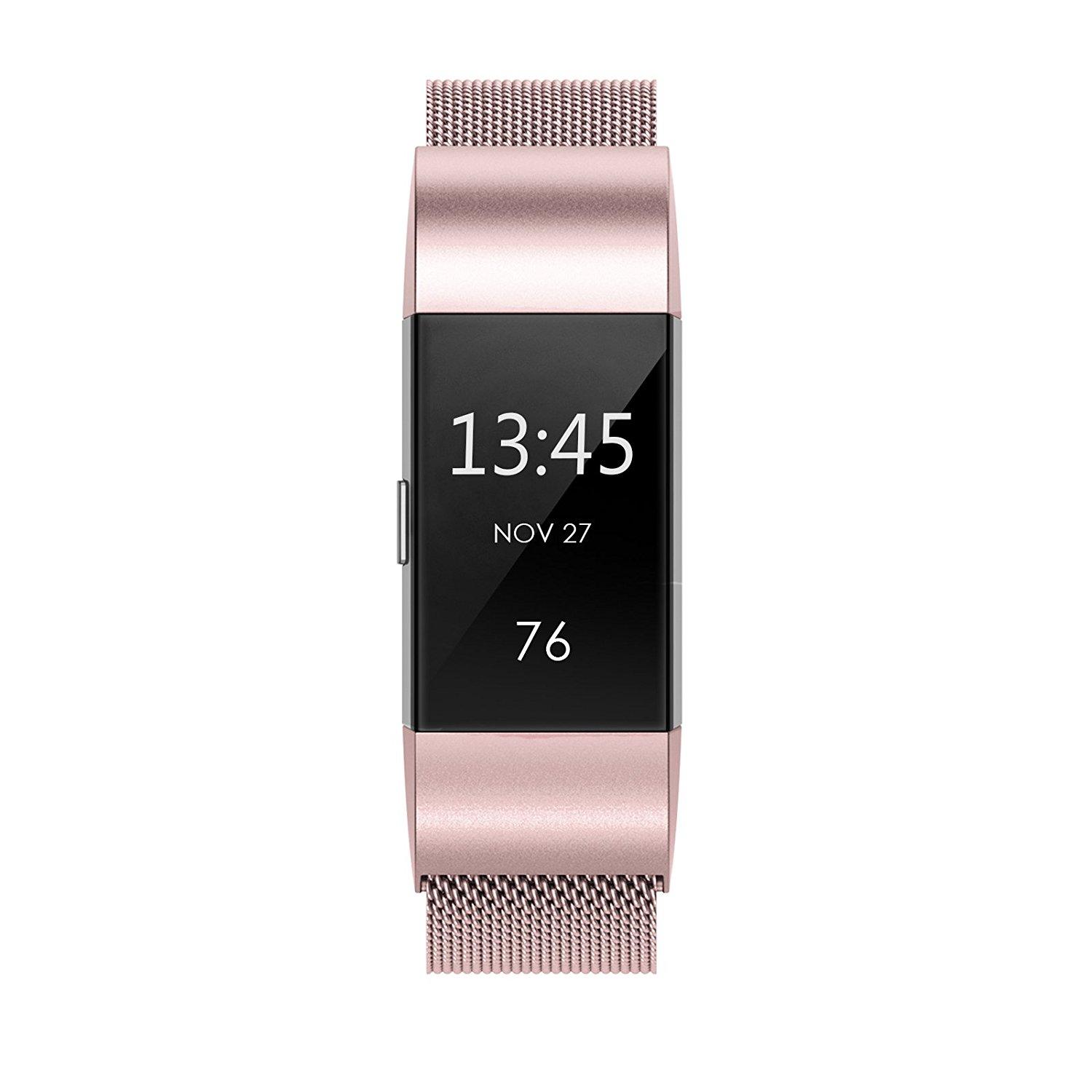 

For Fitbit Charge 2 316 Stainless Steel Milanese Watch Band Strap with Magnetic Buckle Rose Pink