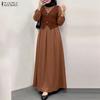 ZANZEA Abito Lungo Casual da Donna Girocollo Maniche Lunghe Largo Patchwork