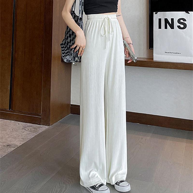 Matcha Green Ice Silk Wide-leg Pants for Women In Summer High Waist Droop Cool Narrow Version Straight Pants Small Thin Sunscreen Pants