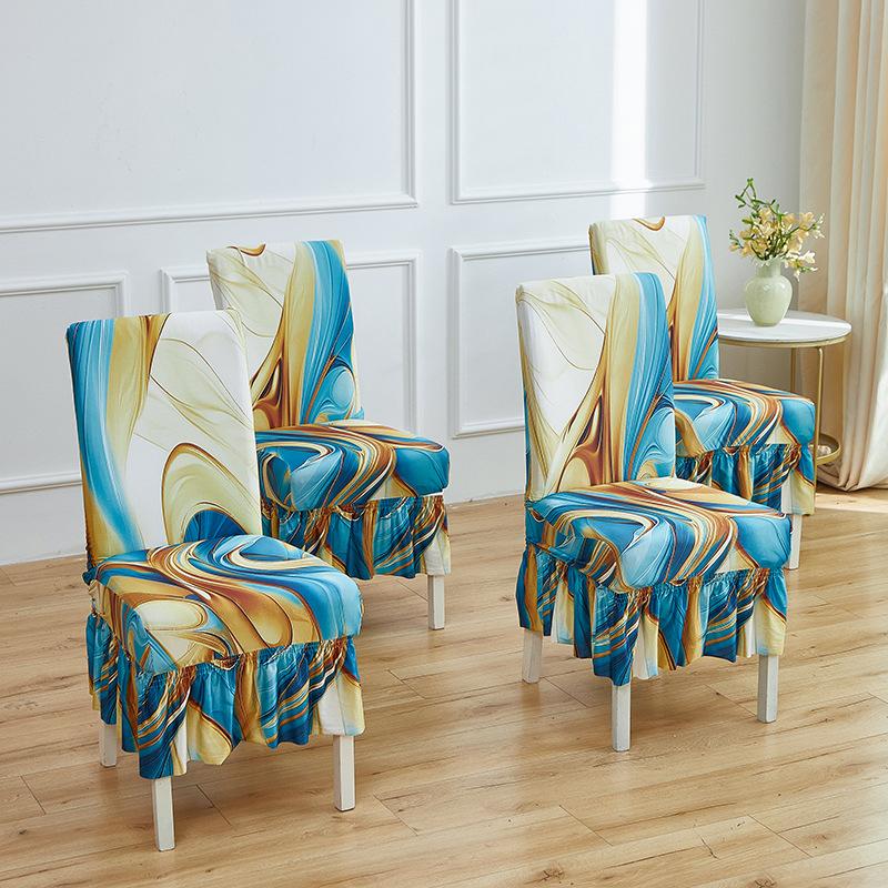 Four Seasons Printed Chair Cover One-piece Dining Chair Cover One-piece Dust Cover All-inclusive Elastic Skirt Household Chair Cover