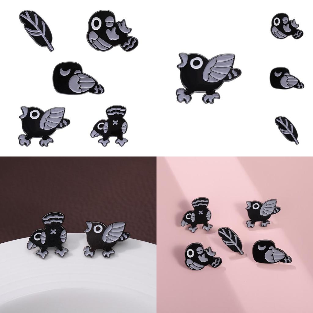 Unique Black Punk Bird Animation Brooch Creative Design Alloy Badge For Stylish Accessories