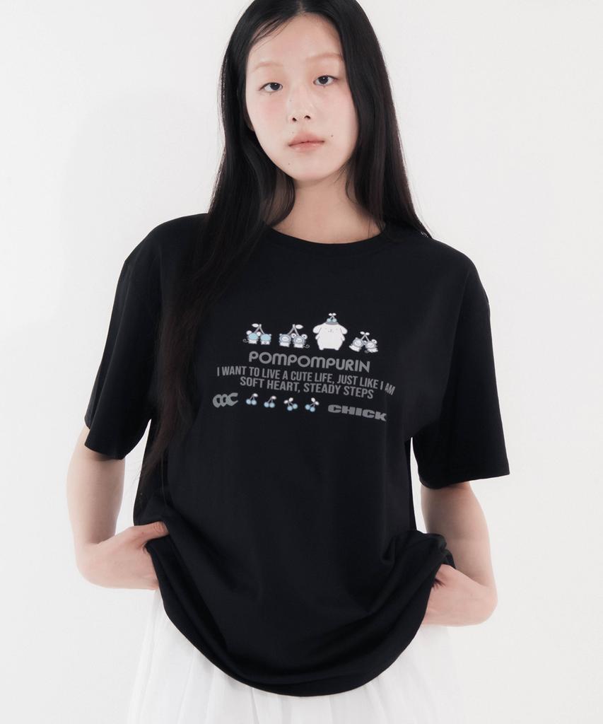 CHICKS Pompompurin Steady Oversized Short Sleeve T-Shirt Black