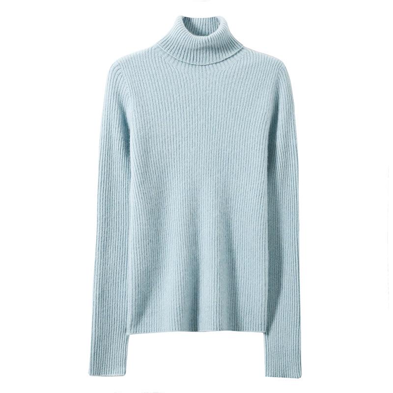 Women's Cashmere Ribbed High Neck Sweater - Seamless, Slimming, Versatile Knitwear for Autumn/Winter