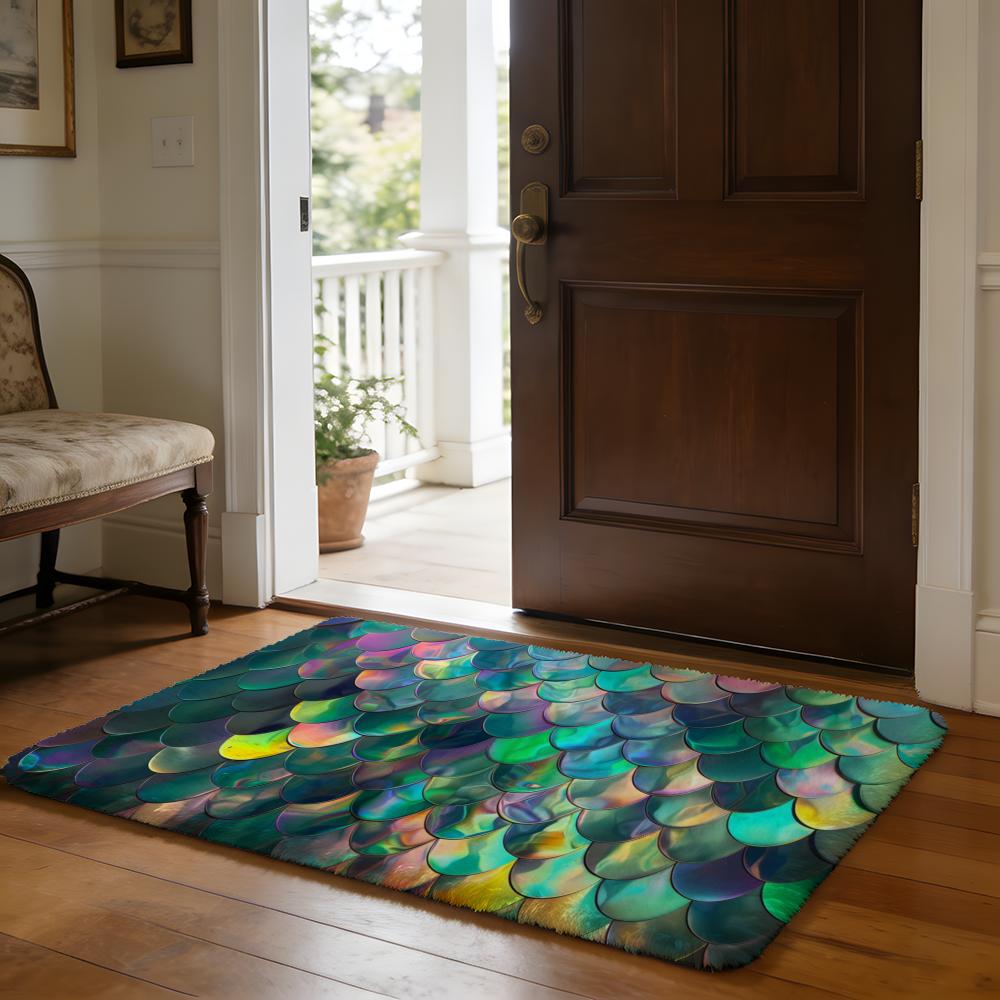Fish Scales Pattern Floor Mat Soft Flannel Absorbent Mat Non-Slip Rug Home Bedroom Bathroom