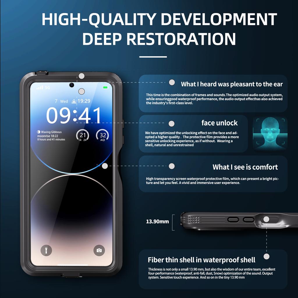REDPEPPER A Series IP68 Waterproof Case for Xiaomi Redmi Note 13 Pro 5G Screen Protector Underwater Phone Shell
