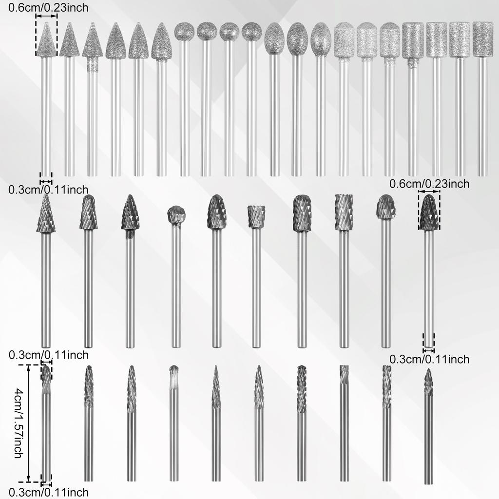 40PCS Carbide Burr Set, Hard Alloy Tungsten Steel Double Cut Rotary File Milling Cutter Head, Woodworking Grinding Carvin Tool