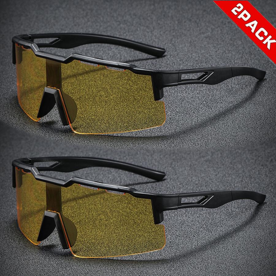 

2pcs Oversized Colorful Sports Sunglasses - Wraparound Design, UV400 Unisex Comfort Fit for Cycling, Hiking & Outdoor жёлтый