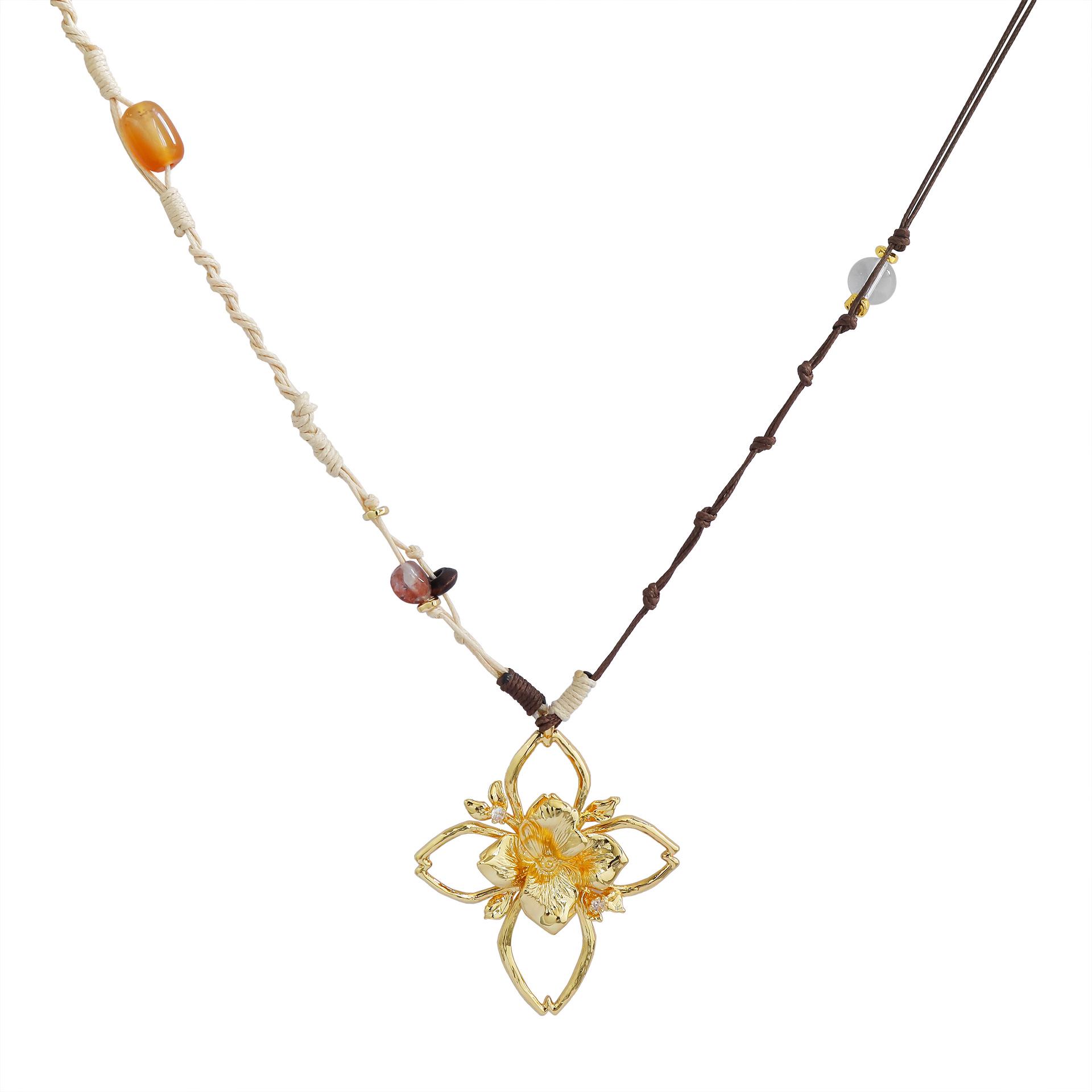 MONS Семейный отпуск Этнический стиль Ручная работа Гидрангия Камень Регулируемое ожерелье