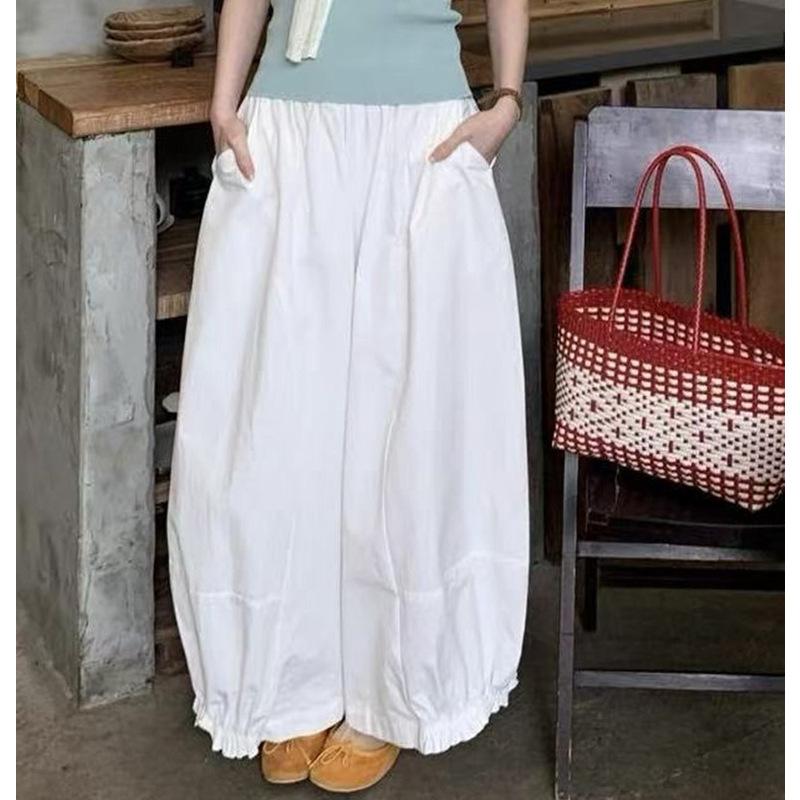 Women s High Waist Balloon Wide Leg Pants Loose Fit Ruffle Hem Retro Korean Versatile Spring Casual Daily Bottoms S