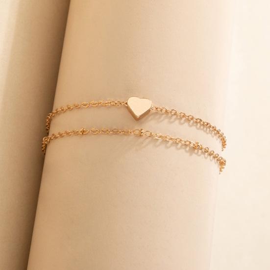 Double Layered Women Anklet Heart Pendant Adjustable Elegant Chain Anklet Foot Jewelry