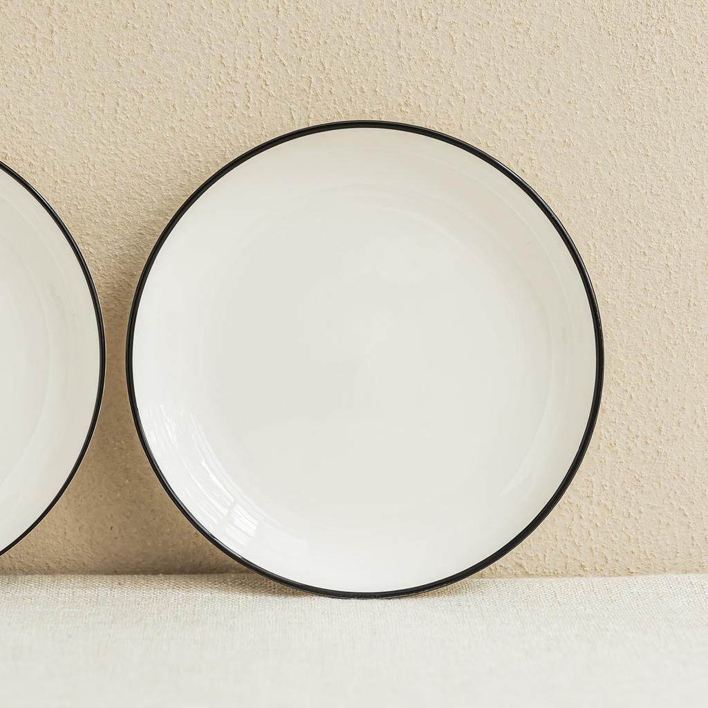 Simple Style Black Edge Ceramic Disc Design Sense Household Vegetable Plate Tableware Breakfast Plate Salad Plate Restaurant Plate