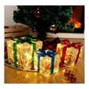 Set Of 3 Christmas Glowing Gift Box Ornaments With Bow Under The Tree Package For Yard And Home Ornament Decor