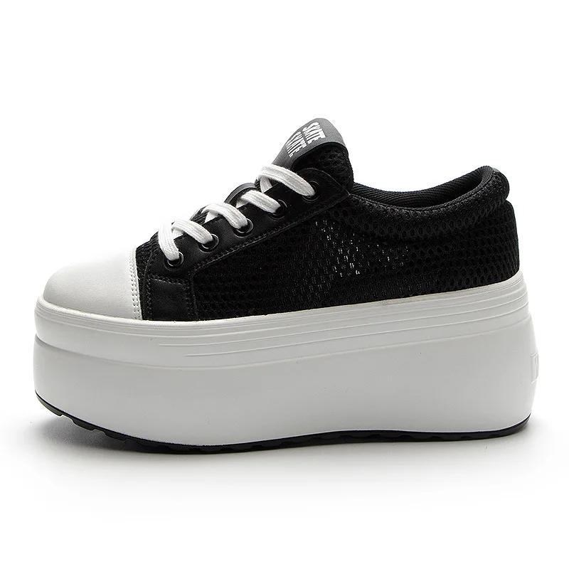 

Модные женские кроссовки из натуральной кожи на толстой подошве 8 см, женские туфли на плоской подошве, повседневные туфли на платформе, туфли на шнуровке, туфли в стиле Лолита для девочек 38 чёрный