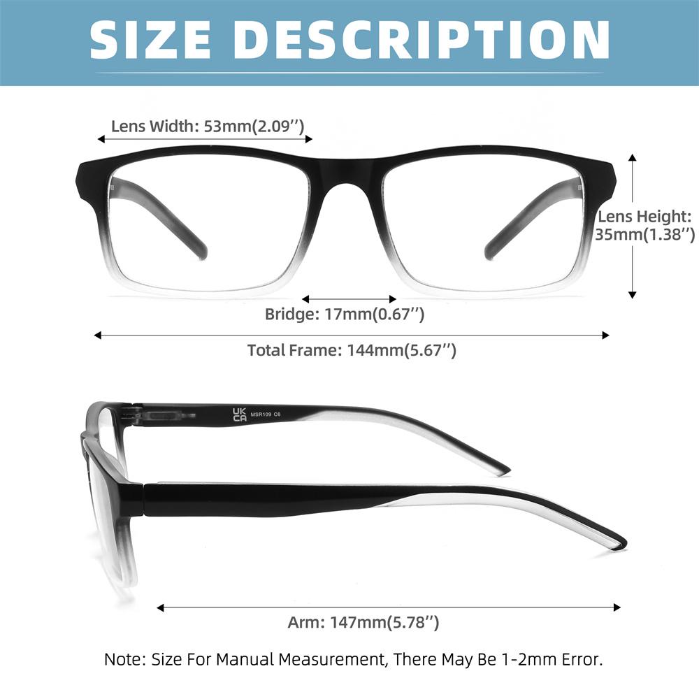 MODFANS Stylish Gradient Rectangle gentlemen's Blue Blackout Reading Glasses UV Protection Comfort Spring Hinge Glasses