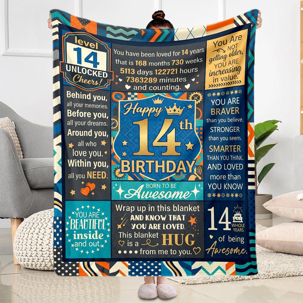 14th Birthday Celebration Blanket Soft & Cozy Great for Sofa Office Picnics Four Seasons Multipurpose Warmthful Decor Birthday Christmas Gift Blanket