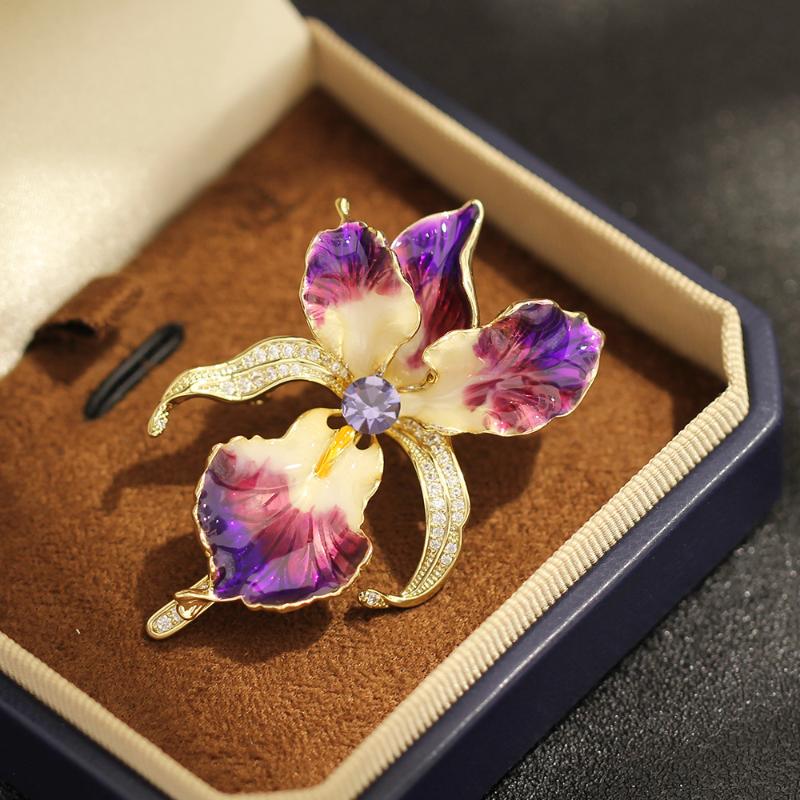 Broșe Elegante cu Floare de Orhidee Emailată Frumoase Accesorii Pins cu Plante pentru Haine de Damă Genți Cadouri