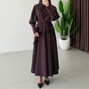 European and American Women's Clothing New High-end Design Round Neck Long-sleeved Lace-up Waist Cardigan Long Skirt Set